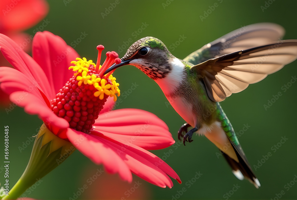 Naklejka premium hummingbird feeding on flower