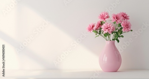 Pink Flowers in a Vase on a Light Background With Soft Shadows During the Day