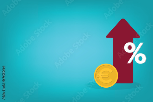 Increased income or revenue, capital gain, increased sales turnover, Euro and arrow with percentage sign	