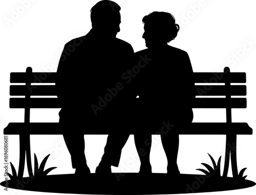 Couple Sitting on Bench Silhouette