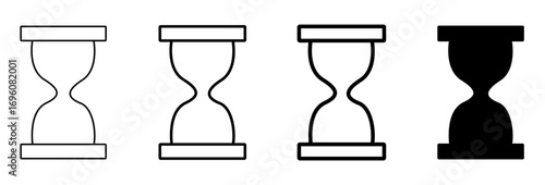 Vector art of four hourglass icons, representing time, deadline, and the passage of time in a simple and minimalist design
