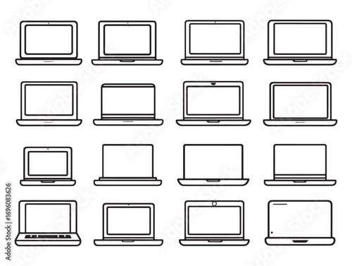 Laptop computer line art icons set