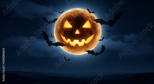 Wallpaper Mural Full moon shaped like glowing pumpkin, surreal Halloween advertising background Torontodigital.ca