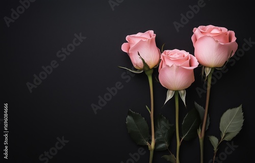 Three Pink Roses Arranged Elegantly Against a Dark Backdrop for a Striking Vi...