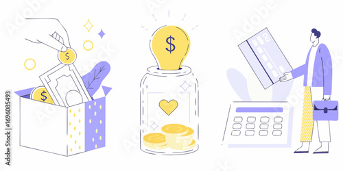 Financial concepts illustration showing saving money investment ideas and financial planning with a calculator and briefcase