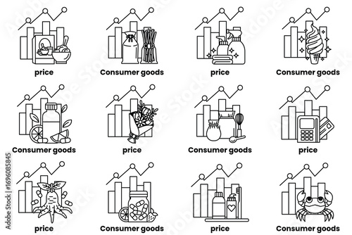 The image is a collection of different consumer goods with price tags