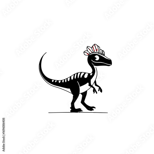 Dilophosaurus. Dilophosaurus simple black and white line art vector logo