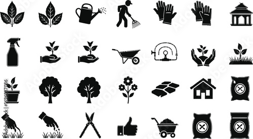 Essential gardening icons for nurturing plants, cultivating growth, and creating beautiful outdoor spaces.