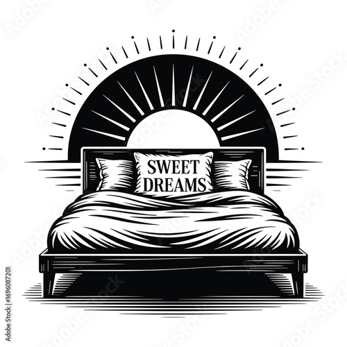 Sweet Dreams Vector Illustration, Bed Design for Sleep and Relaxation Concepts