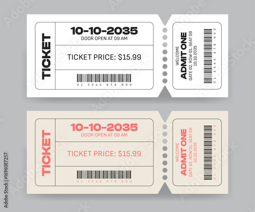 Ticket for event or program access, admit one ticket isolated on transparent background, Simple tickets. Black and White