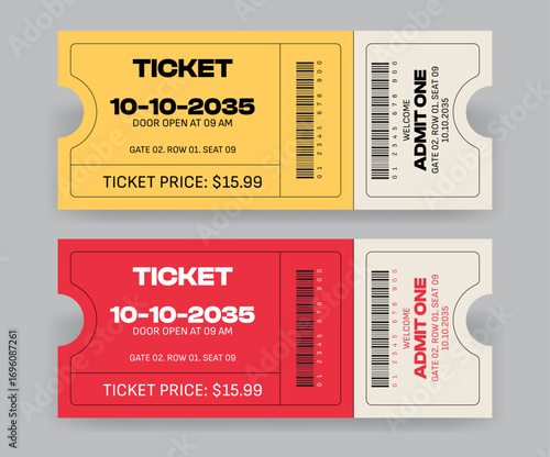 Ticket for event or program access, admit one ticket isolated on transparent background, Simple tickets. Black and White