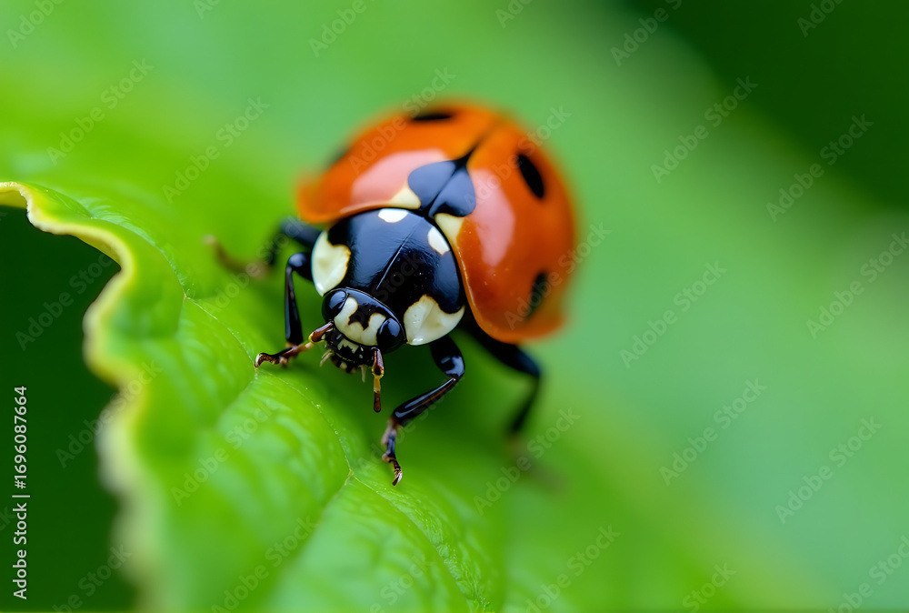 Fototapeta premium ladybug on green leaf