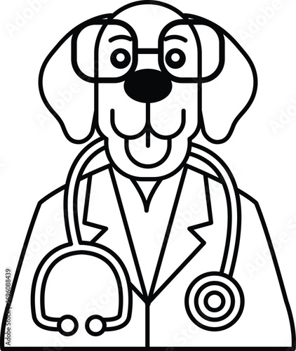 A cartoon dog wearing a white lab coat and glasses is a doctor