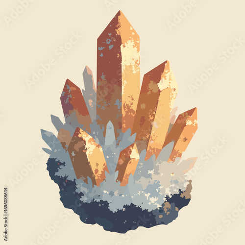 Rutile needle-like crystals in quartz matrix, fibrous shimmer, palette: coppery bronze, milky white, ash gray, saffron
