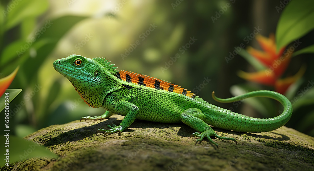 Obraz premium green iguana on a tree