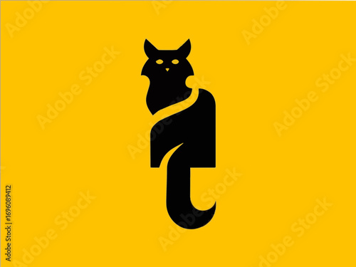 Sleek black cat silhouette against vibrant yellow, modern minimalist logo design inspiration