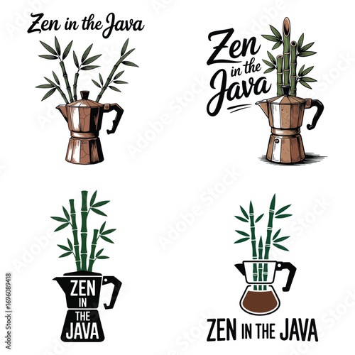 Coffee pot bamboo illustration moka pot green bamboo