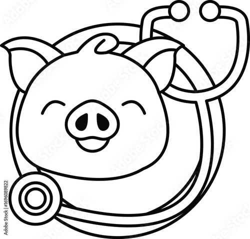 A cartoon pig wearing a stethoscope