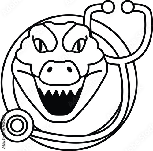 A cartoon of a crocodile with a stethoscope on its head