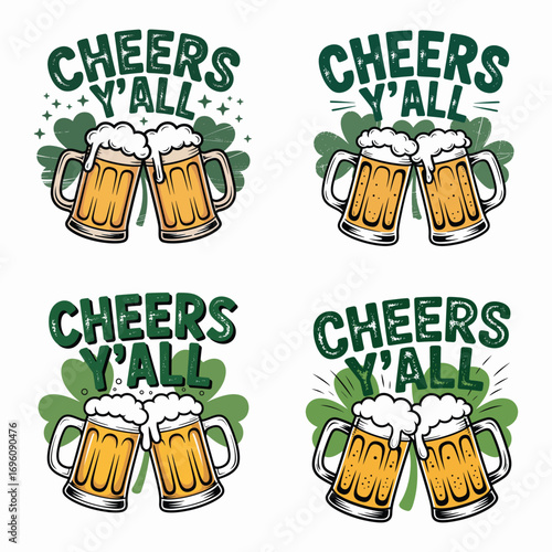 Cheers yall beer mugs clinking vector
