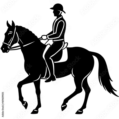 Black silhouette of horse and rider performing dressage equestrian sport illustration vector graphic design