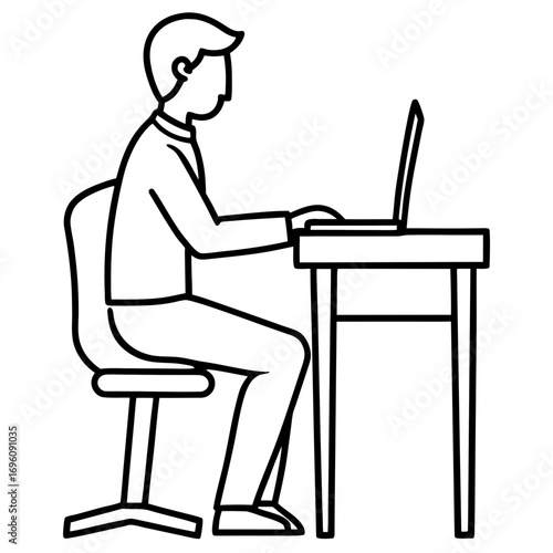 Line art of person working on laptop at desk home office workspace remote work study space one hundred chars
