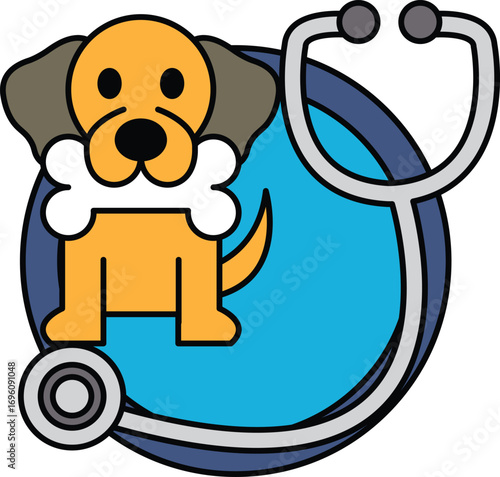A cartoon dog is sitting next to a stethoscope