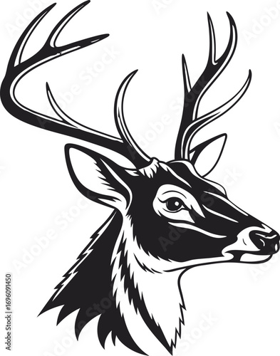 black silhouette vector of deer head front view minimal illustration