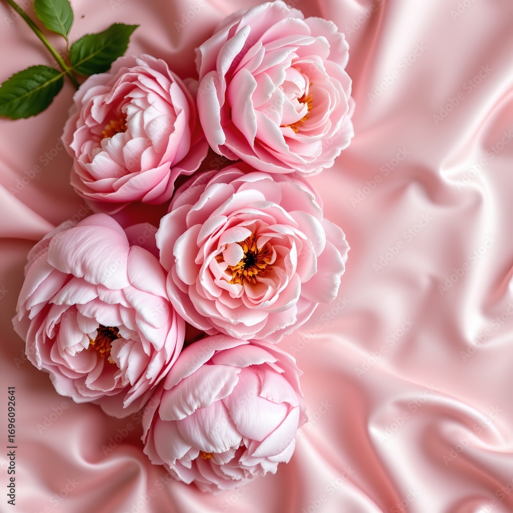 Fototapeta premium Pink Roses with White Centers Soft Pink Fabric