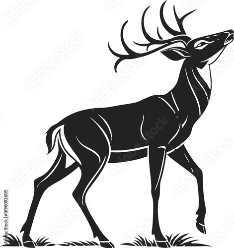 black silhouette vector of deer standing head turned minimal design