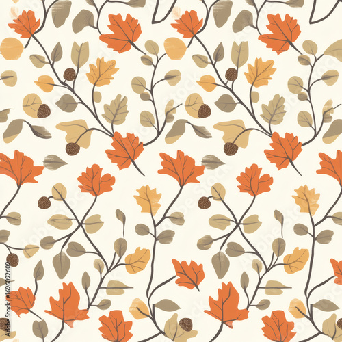 Equinox Leaf & Nut Trellis Seamless, Cream Paper Repeating Pattern Tile Repeating Pattern Tile