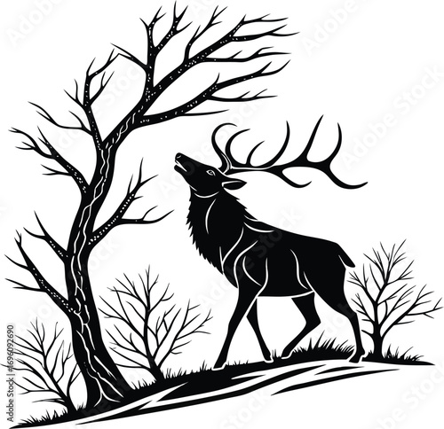 black silhouette vector of deer antler rack only minimal illustration