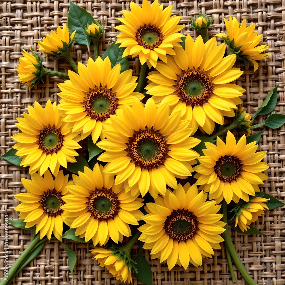 Obraz premium Vibrant Sunflowers Wicker Surface