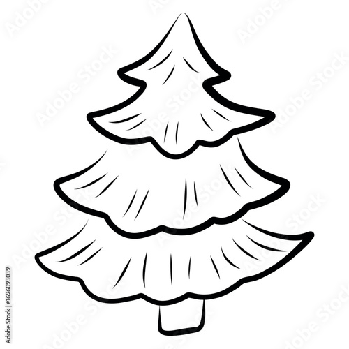 Christmas Tree Sketch, Evergreen Tree Doodle Illustration