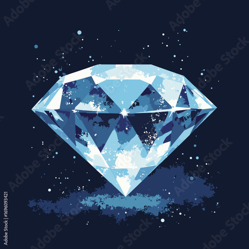 Diamond octahedra in dark kimberlite matrix, faceted sparkle, palette: icy white, steel, onyx, sky blue