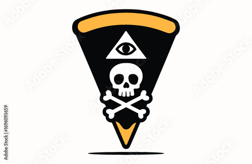 Whimsical and Edgy Pizza Slice Depiction A Symbolic Fusion of Food and Mortality with Illuminati