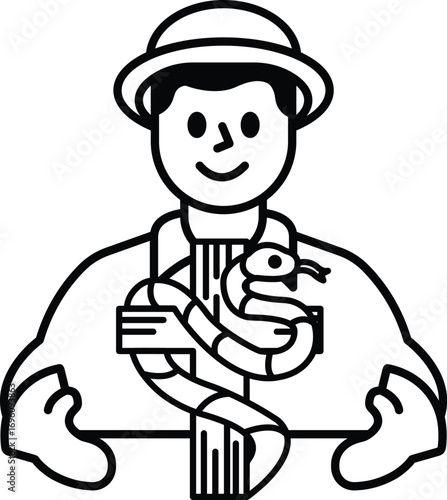 A man is holding a snake and smiling