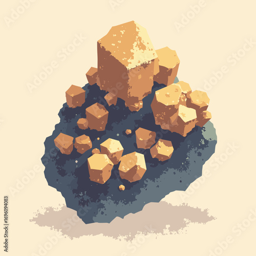 Zinc sphalerite crystalline clusters with resinous luster, palette: amber brown, honey, graphite, cream