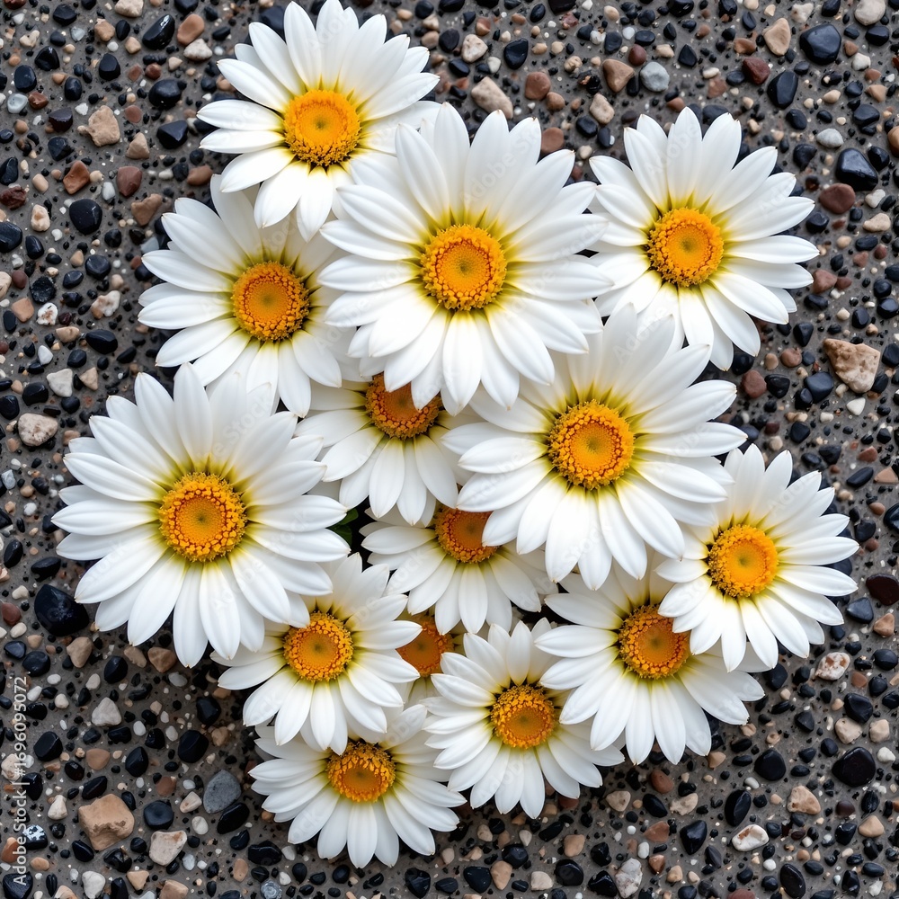 Obraz premium Vibrant Yellow Daisies with White Petals Rocky Surface