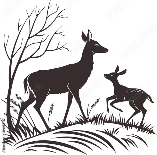 flat vector of deer duo silhouette buck and doe clean minimal design