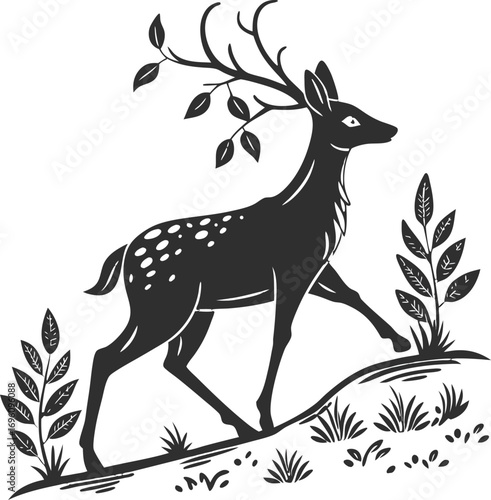 flat vector of deer monogram silhouette simple modern minimal design