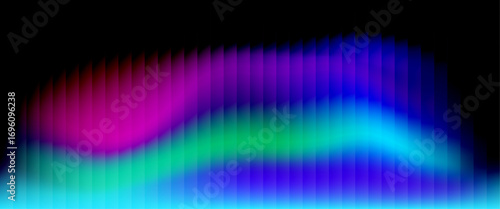 Abstract ripple glass gradient background inspired by aurora lights. Smooth neon waves in purple, green, blue colors. Perfect for futuristic poster, nightlife flyer, music cover, cosmic design