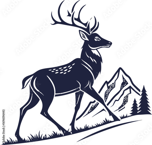 flat vector of deer silhouette with mountain elements minimal design