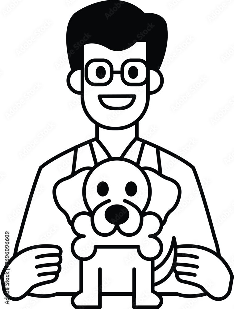 Fototapeta premium A man in a white lab coat holding a dog and a bone