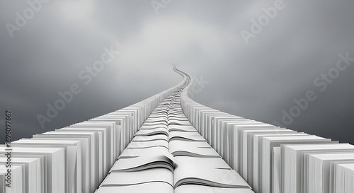 A conceptual video of an endless highway made of white books, each one slowly opening and closing.