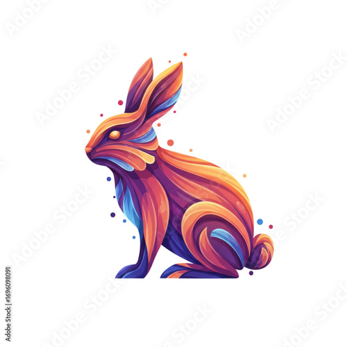 Abstract rabbit logo with colorful dynamic brush strokes and gradient expressive shapes, symbolizing energy, creativity, and artistic modern brand identity