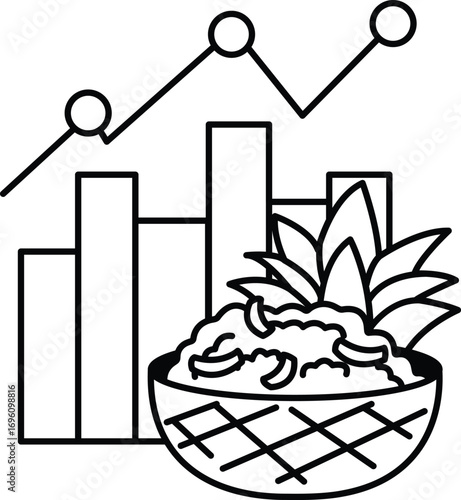 A bowl of food with a pineapple and a bunch of bananas