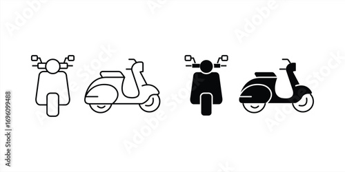 icon set line art silhouette of scooter on white background. vector illustration