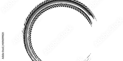 Auto tire tread grunge element. Car and motorcycle tire pattern, wheel tyre tread track. Black tyre print. Vector illustration isolated on white background.