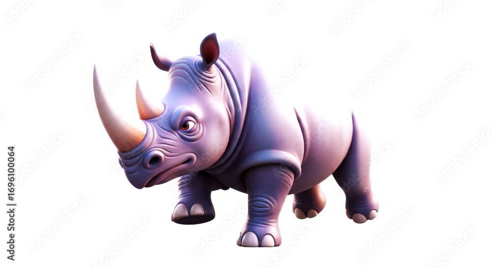 Obraz premium grumpy rhino 3d model cartoon beast for animation, games, and childrens projects, isolated on transparent background